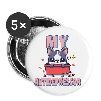 Mein Antidepressor Französischer Bulldoggen-Hund-Humor - Buttons klein 25 mm (5er Pack) - Weiß - Vorne