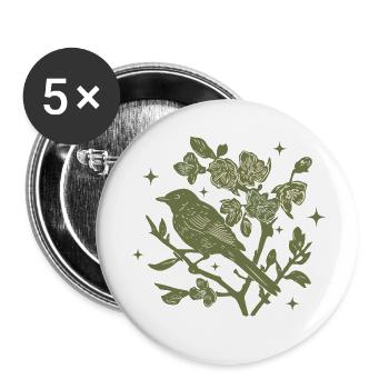 Blumenvogel auf mysteriösem Hintergrund graviert - Buttons klein 25 mm (5er Pack) - Weiß - Vorne