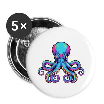 Bunte Oktopus-Illustration mit Neon-Akzenten - Buttons klein 25 mm (5er Pack) - Weiß - Vorne