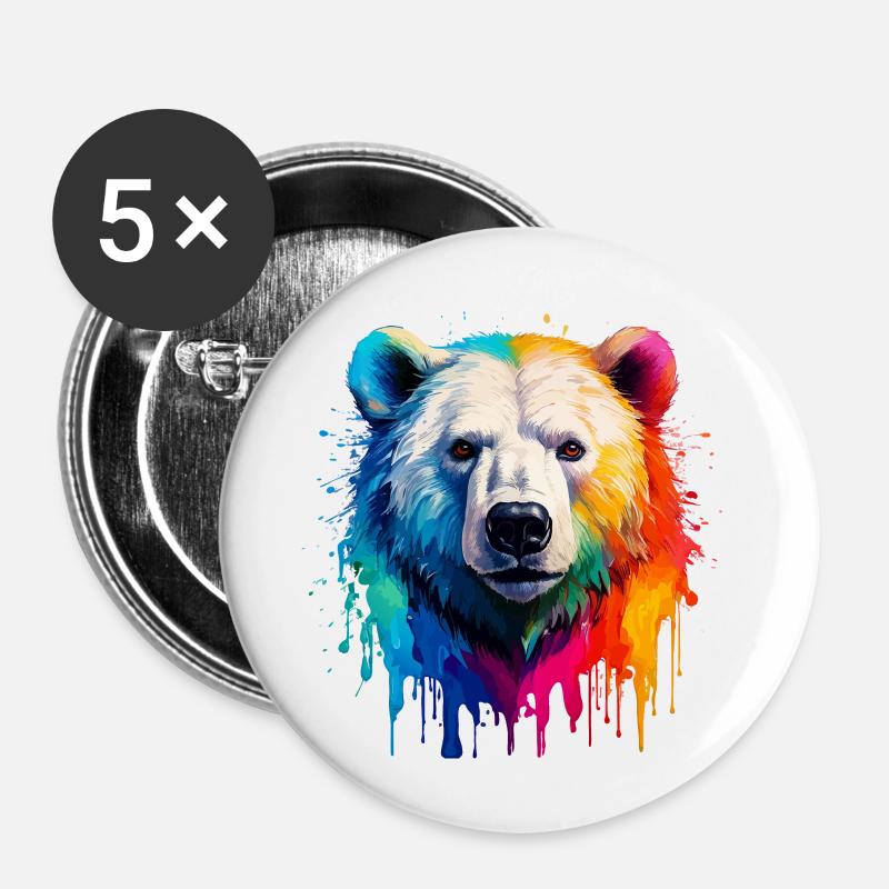 Bunter Eisbärenkopf mit Farbverlauf - Buttons klein 25 mm (5er Pack) - Weiß