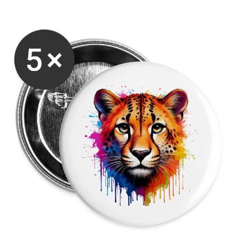 Vivid Cheetah Portrait Art Design - Lot de 5 petits badges (25 mm) - blanc - Devant