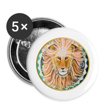 Löwenkopf mit Sonnen-Mandala und drittem Auge - Buttons klein 25 mm (5er Pack) - Weiß - Vorne