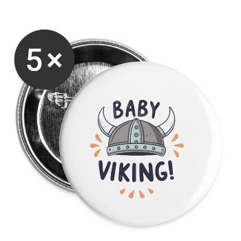 Baby Wikinger Held Helm - Buttons klein 25 mm (5er Pack) - Weiß - Vorne