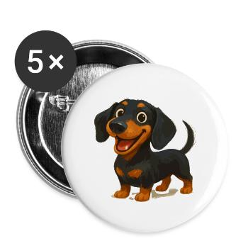 Fröhlicher Cartoon Dackel – Süßes Hundemotiv - Buttons klein 25 mm (5er Pack) - Weiß - Vorne