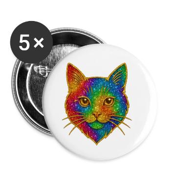 Regenbogenkatze Goldglanz Umriss - Buttons klein 25 mm (5er Pack) - Weiß - Vorne