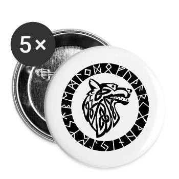 Wikingersymbol des schwarzen Wolfes - Buttons klein 25 mm (5er Pack) - Weiß - Vorne