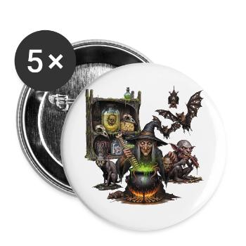 Dark Gothic Hexe und Bestien, Fantasy Kunst - Buttons klein 25 mm (5er Pack) - Weiß - Vorne