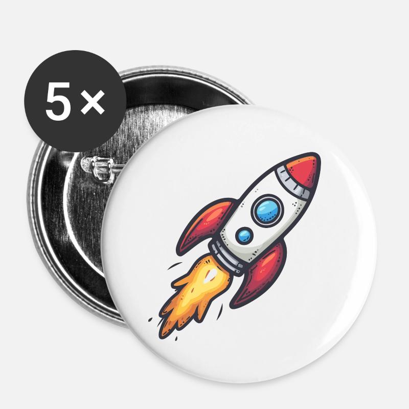 Cartoon Rocket Lightning Force - Buttons small 1''/25 mm (5-pack) - white