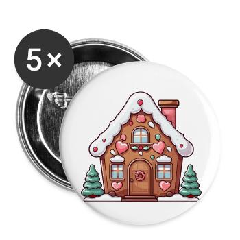 Gingerbread Heart Home Snow Scene - Buttons small 1''/25 mm (5-pack) - white - Front