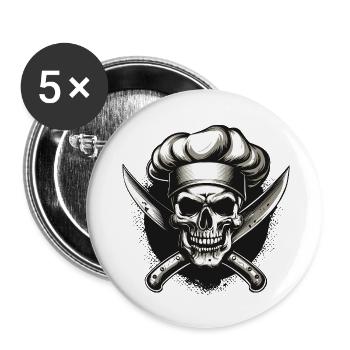 Skull with chef's hat - Buttons small 1''/25 mm (5-pack) - white - Front
