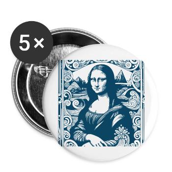 Blue modern Mona-Lisa motif with wave print - Buttons small 1''/25 mm (5-pack) - white - Front