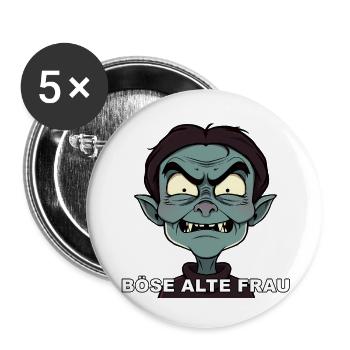 Méchante vieille femme dessin animé - Lot de 5 petits badges (25 mm) - blanc - Devant