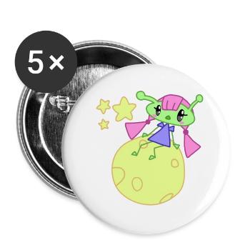 Alien sur la lune avec des étoiles - Lot de 5 petits badges (25 mm) - blanc - Devant