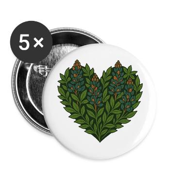 Botanisches Herz Blätter Motiv - Buttons klein 25 mm (5er Pack) - Weiß - Vorne