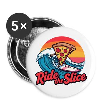 Ride the Slice – Surfing Pizza - Buttons klein 25 mm (5er Pack) - Weiß - Vorne
