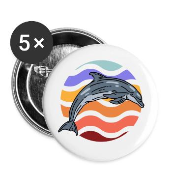 Dolphin in wave pattern - Buttons small 1''/25 mm (5-pack) - white - Front