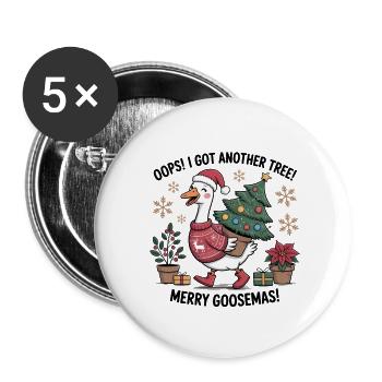 Weihnachtsstorch mit Baum und Weihnachtsgeschenken - Buttons klein 25 mm (5er Pack) - Weiß - Vorne