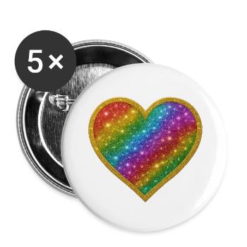 Regenbogenherz mit Goldrand - Buttons klein 25 mm (5er Pack) - Weiß - Vorne