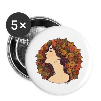 Herbstfrau mit Blättern im Haar – Art Nouveau Desi - Buttons klein 25 mm (5er Pack) - Weiß - Vorne