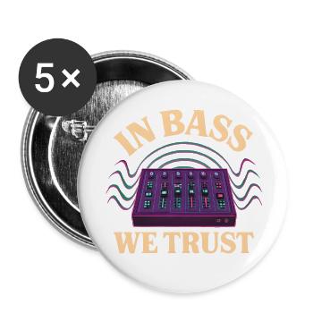 In Bass We Trust – DJ Mixer Techno Design - Lot de 5 petits badges (25 mm) - blanc - Devant