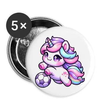 Kawaii Einhorn Fussball Regenbogen Kick - Buttons klein 25 mm (5er Pack) - Weiß - Vorne