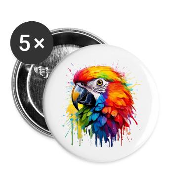 Colorful Paradise Parrot Splash - Buttons small 1''/25 mm (5-pack) - white - Front