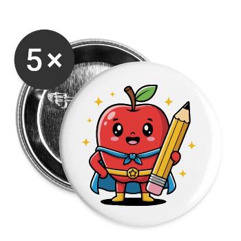 Professeur dessin animé fruit avec crayon - Lot de 5 petits badges (25 mm) - blanc - Devant