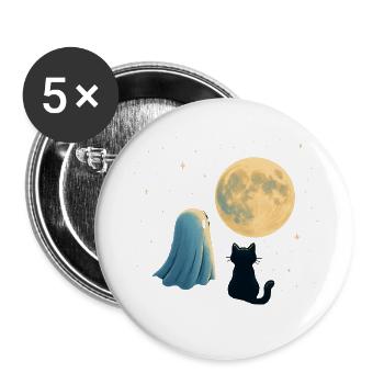 Moonlit Night: Ghost and Cat - Buttons small 1''/25 mm (5-pack) - white - Front
