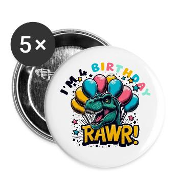 Anniversaire T rex Ballons Colorés Rawr - Lot de 5 petits badges (25 mm) - blanc - Devant