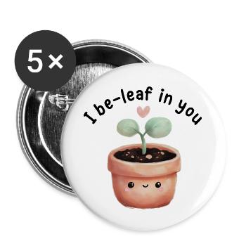 Petite plante de cœur de pousse - Lot de 5 petits badges (25 mm) - blanc - Devant