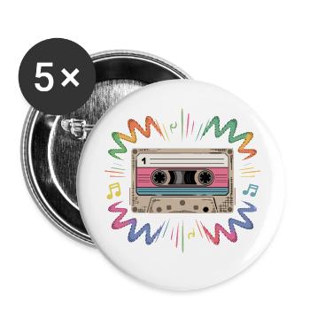 Cassette Rétro 1 Mixtape Années 80 Musique des années 90 - Lot de 5 petits badges (25 mm) - blanc - Devant