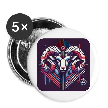 Neon Widder Ram Geometrische Linienkunst - Buttons klein 25 mm (5er Pack) - Weiß - Vorne