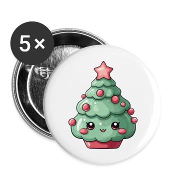Kawaii Weihnachtsbaum Charme - Buttons klein 25 mm (5er Pack) - Weiß - Vorne