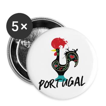 Coq de Barcelos symbole coloré du Portugal - Lot de 5 petits badges (25 mm) - blanc - Devant