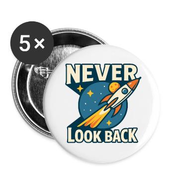 Never Look Back Rocket Motif Retro Space - Buttons small 1''/25 mm (5-pack) - white - Front
