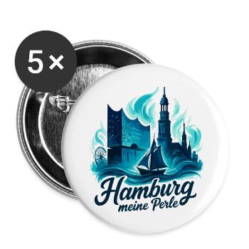 Hamburg Perle Stadt Silhouette Geschenk - Buttons klein 25 mm (5er Pack) - Weiß - Vorne