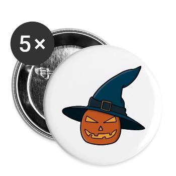 Hexenhut Kürbis Jack O Laterne - Buttons klein 25 mm (5er Pack) - Weiß - Vorne
