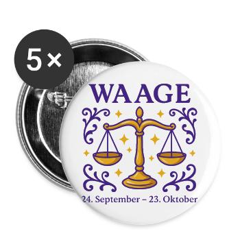 Sternzeichen Waage - Buttons klein 25 mm (5er Pack) - Weiß - Vorne