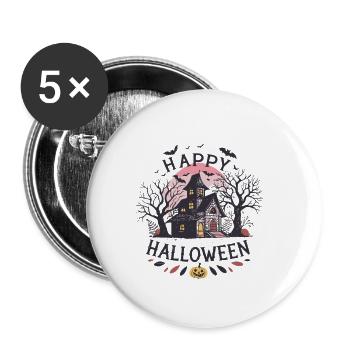 Maison hantée pastel sous lune - Lot de 5 petits badges (25 mm) - blanc - Devant