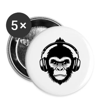 Affenkopf Dutt DJ Sound Kopfhörer Shirt - Buttons klein 25 mm (5er Pack) - Weiß - Vorne