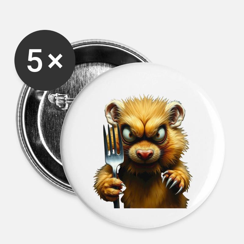 Horror-Hamster mit Gabel - Buttons klein 25 mm (5er Pack) - Weiß