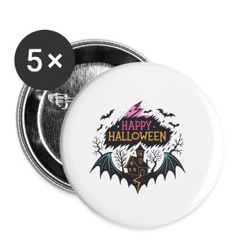 Happy Halloween and Haunted House - Buttons small 1''/25 mm (5-pack) - white - Front