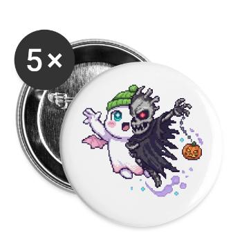 Kawaii & Horror Split Design Pixel Art - Buttons klein 25 mm (5er Pack) - Weiß - Vorne