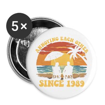 Anniversaire du harcèlement mutuel depuis 1989 - Lot de 5 petits badges (25 mm) - blanc - Devant