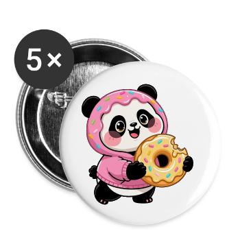 Funny Panda with Donut Halloween Candy - Buttons small 1''/25 mm (5-pack) - white - Front