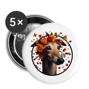 Galgo mit Blumenkranz - Buttons klein 25 mm (5er Pack) - Weiß - Vorne