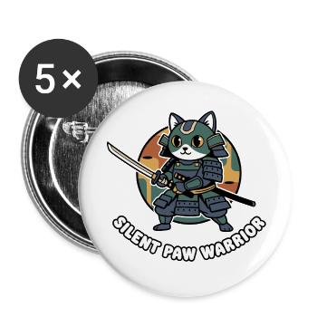 Silent Paws Samouraï Guerrier Chat - Lot de 5 petits badges (25 mm) - blanc - Devant