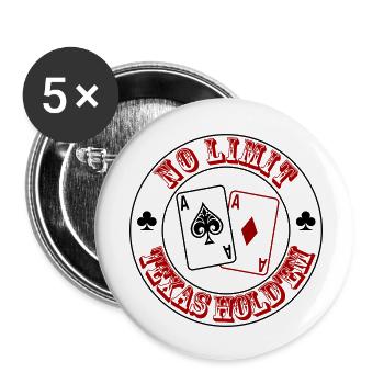 Cartes de poker No Limit – Texas Hold’em Design - Lot de 5 petits badges (25 mm) - blanc - Devant