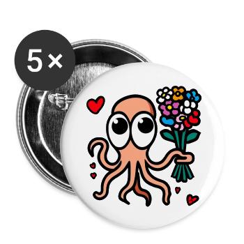 Bouquet floral de poulpe ondulant - Lot de 5 petits badges (25 mm) - blanc - Devant