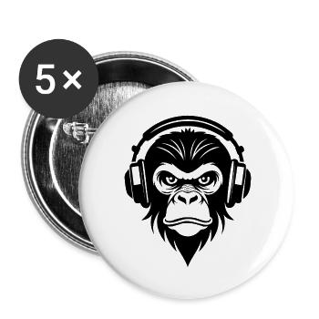 Grim Comic Cartoon Monkey With Headphones T-Shirt - Buttons small 1''/25 mm (5-pack) - white - Front